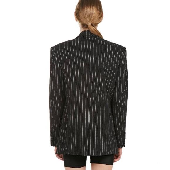 Danielle Guizio Oversized Black Pinstripe Blazer Classic Minimalist Quiet Luxury - Picture 3 of 16